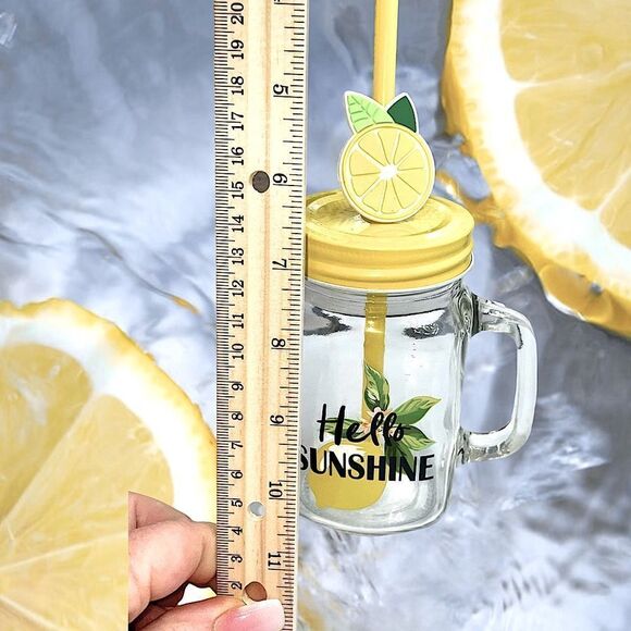 Hello Sunshine l 16 oz. l Mason Jar l w/ Decorative Lemon Straw l New - Picture 4 of 7